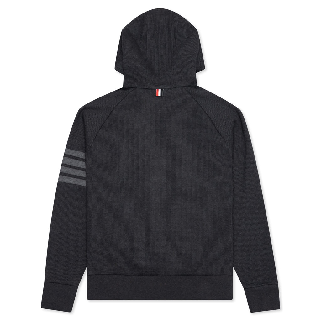 Waffle Raglan Sleeve 4-Bar Zip Hoodie - Charcoal