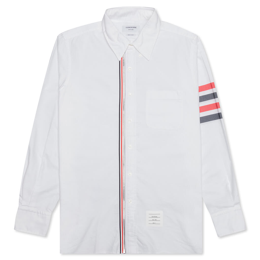 Zip Front Button Down L/S Shirt - Red/White/Blue