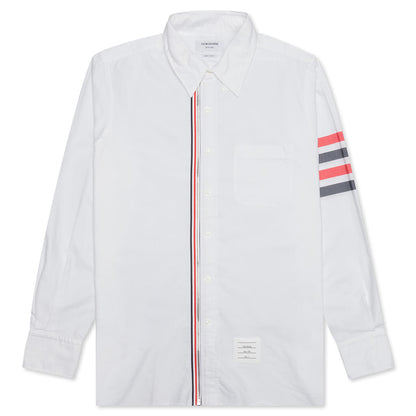 Zip Front Button Down L/S Shirt - Red/White/Blue