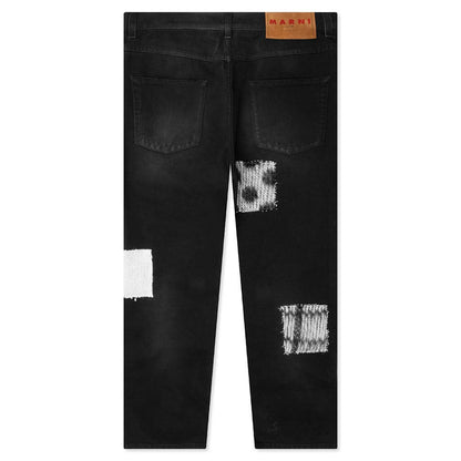 Bleached Cotton Patchwork Jeans - Black