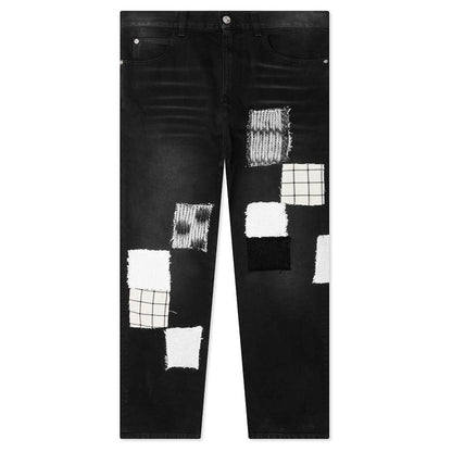 Bleached Cotton Patchwork Jeans - Black