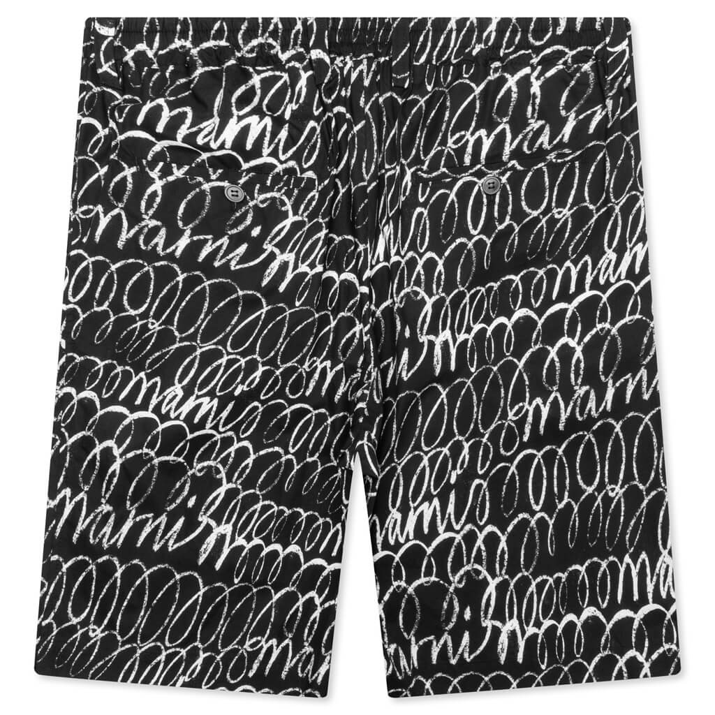 Scribbled Poplin Shorts - Black