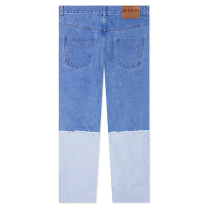 Wide Leg Blue Jeans With High Turn-Up - Cobalt