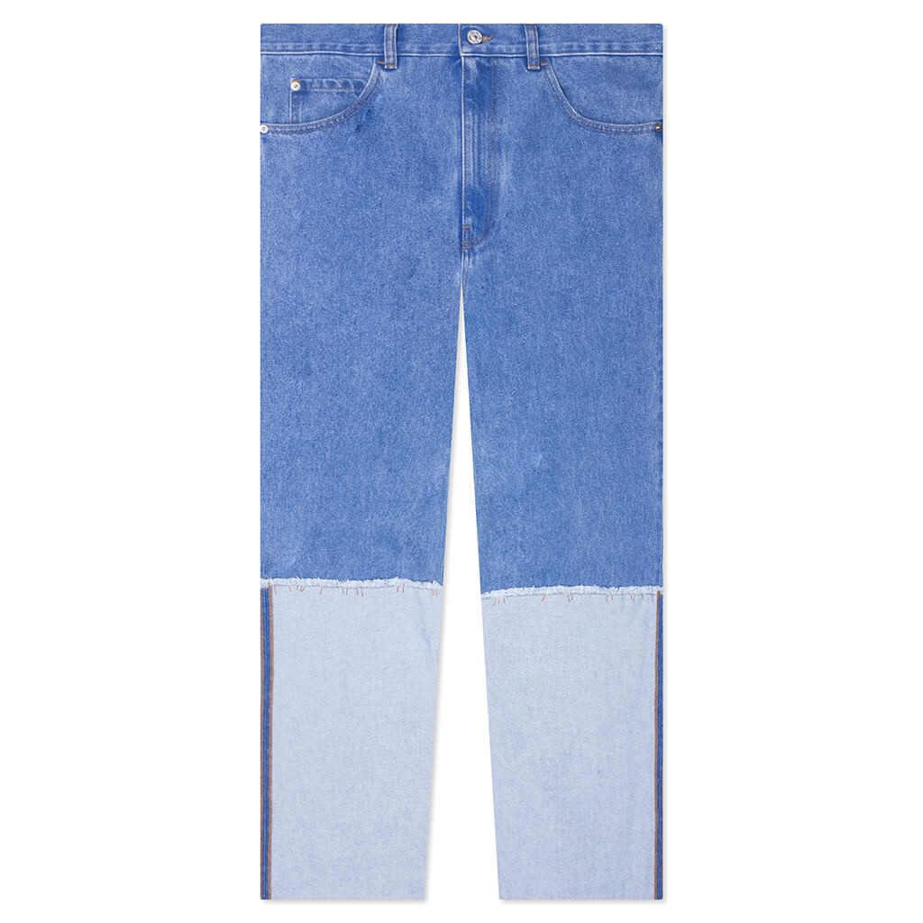 Wide Leg Blue Jeans With High Turn-Up - Cobalt