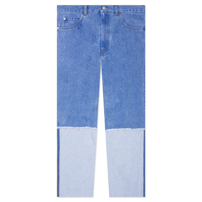 Wide Leg Blue Jeans With High Turn-Up - Cobalt