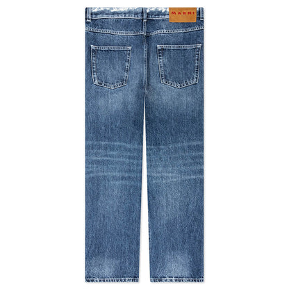 Virgin Wool Denim Trousers With Knitted Patches  - Deep Blue