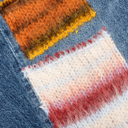 Virgin Wool Denim Trousers With Knitted Patches  - Deep Blue