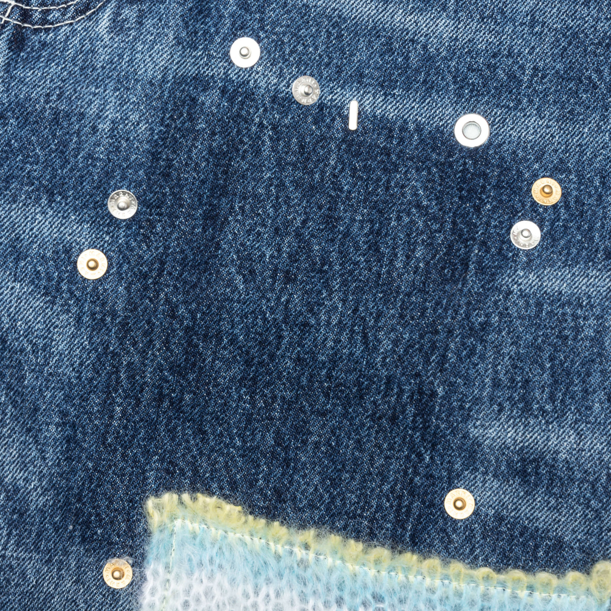 Virgin Wool Denim Trousers With Knitted Patches  - Deep Blue