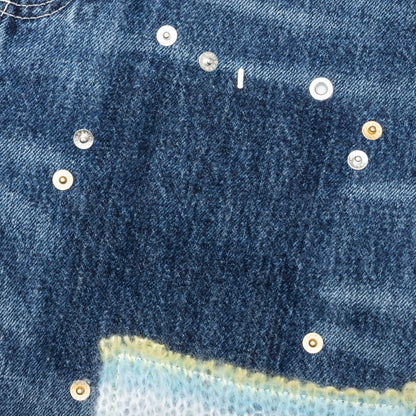 Virgin Wool Denim Trousers With Knitted Patches  - Deep Blue