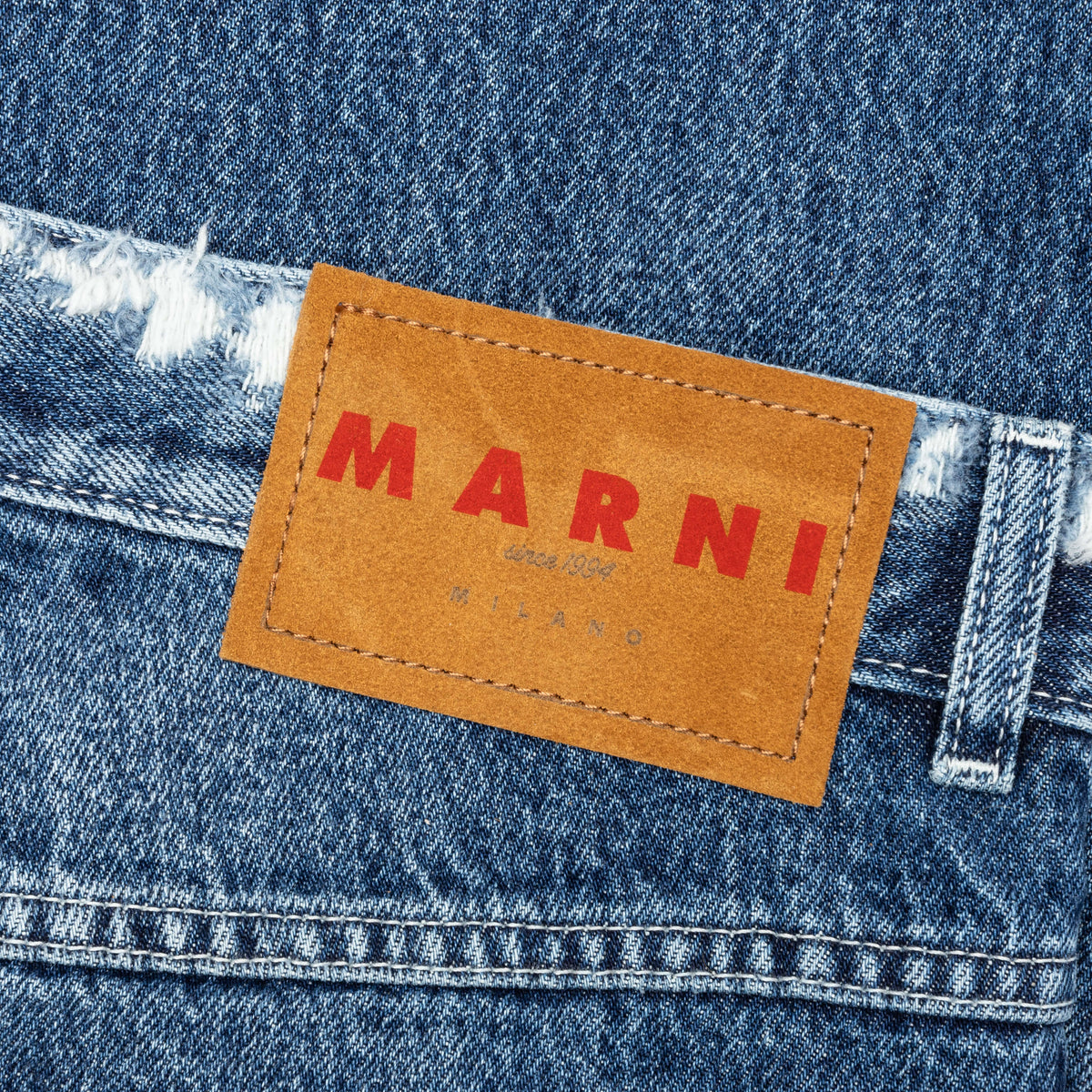 Virgin Wool Denim Trousers With Knitted Patches  - Deep Blue