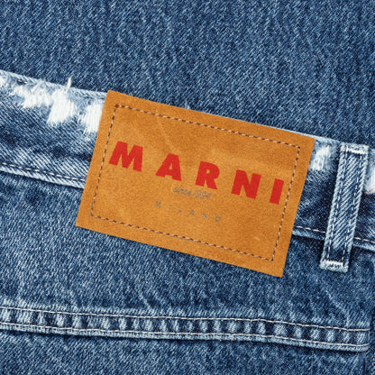 Virgin Wool Denim Trousers With Knitted Patches  - Deep Blue