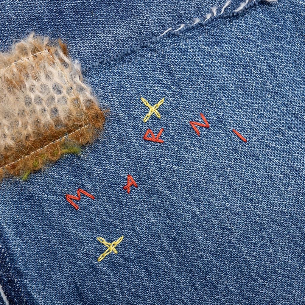 Blue Organic Denim Jeans With Mohair Patches - Iris Blue