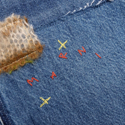 Blue Organic Denim Jeans With Mohair Patches - Iris Blue