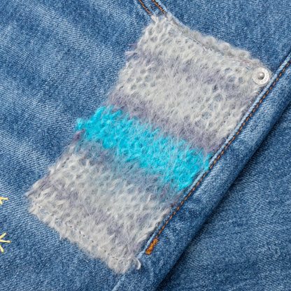 Blue Organic Denim With Mohair Patches - Iris Blue