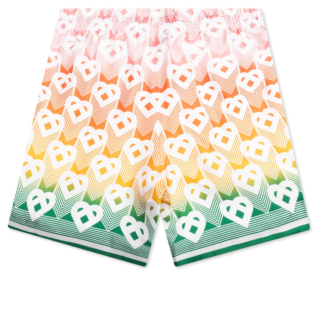 Unisex Silk Shorts With Drawstrings - Heart Monogram Gradient