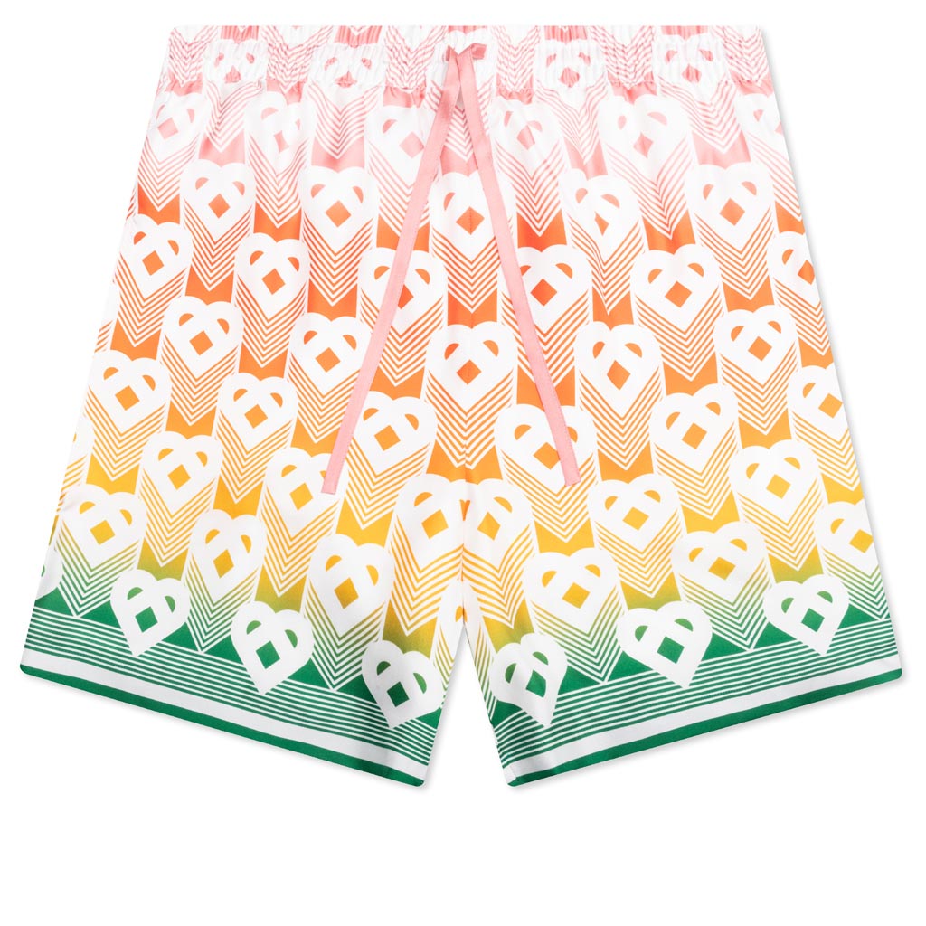 Unisex Silk Shorts With Drawstrings - Heart Monogram Gradient