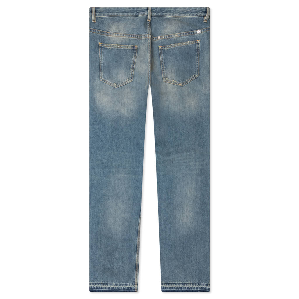 Unpicked Hem Straight Fit Pant - Medium Blue