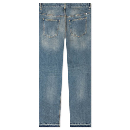 Unpicked Hem Straight Fit Pant - Medium Blue