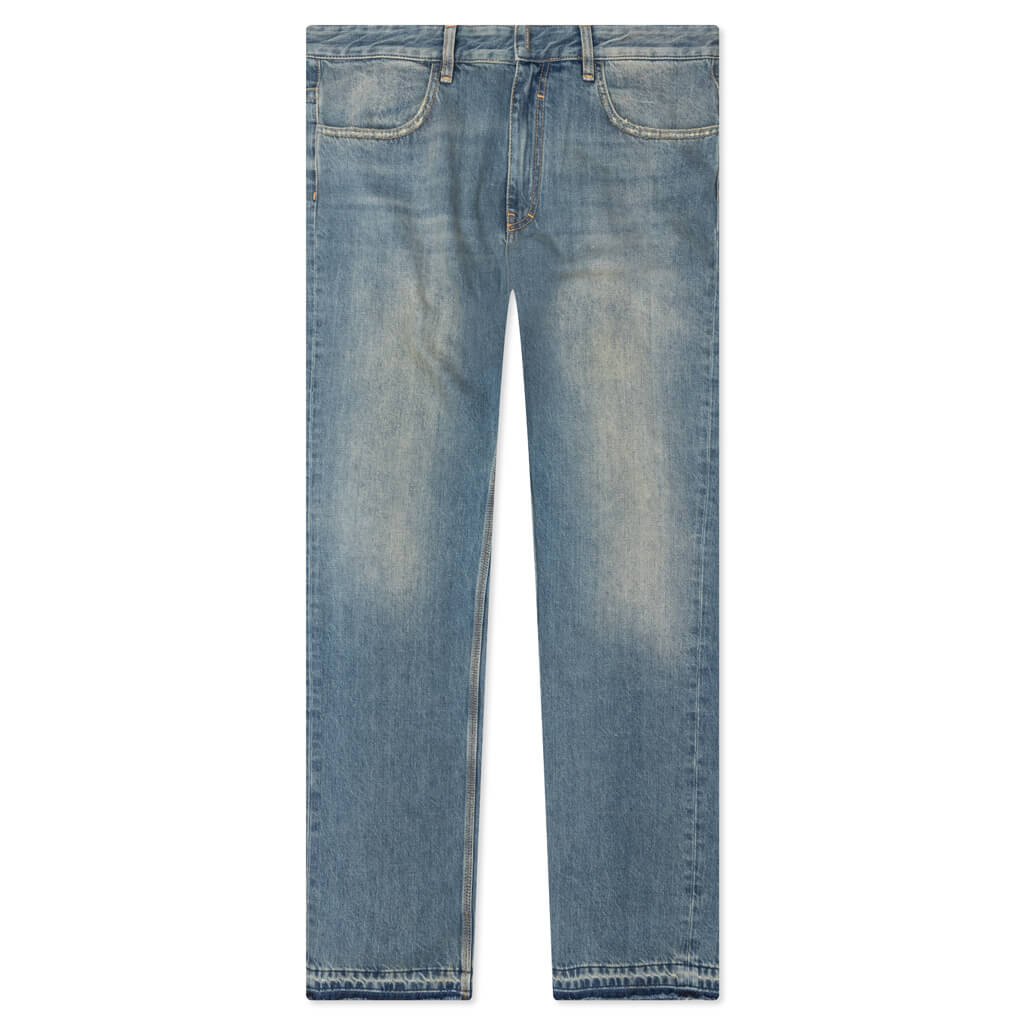 Unpicked Hem Straight Fit Pant - Medium Blue