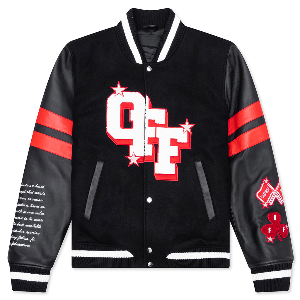 Wiz Dices Lea Wool Varsity Jacket - Black/White