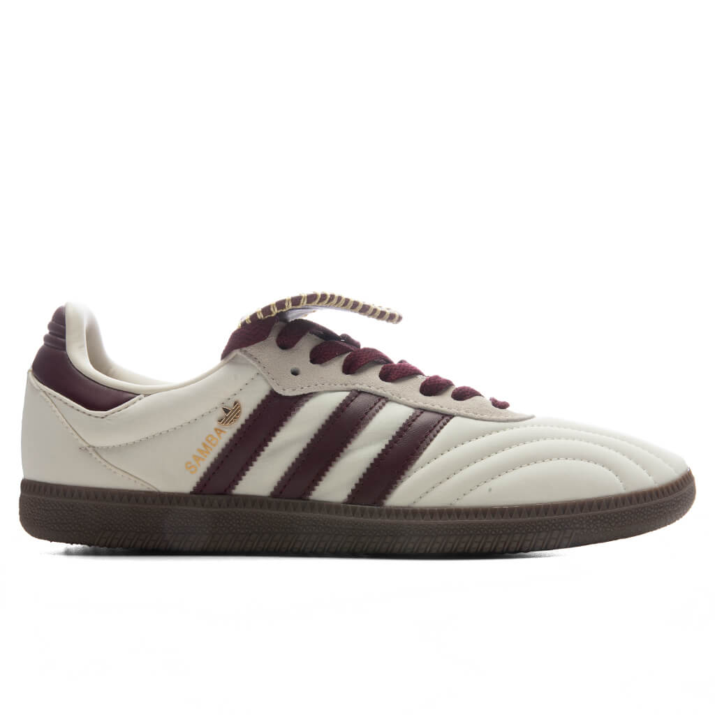 Womens Samba Long Tongue - Cream White/Maroon/Gold Metallic
