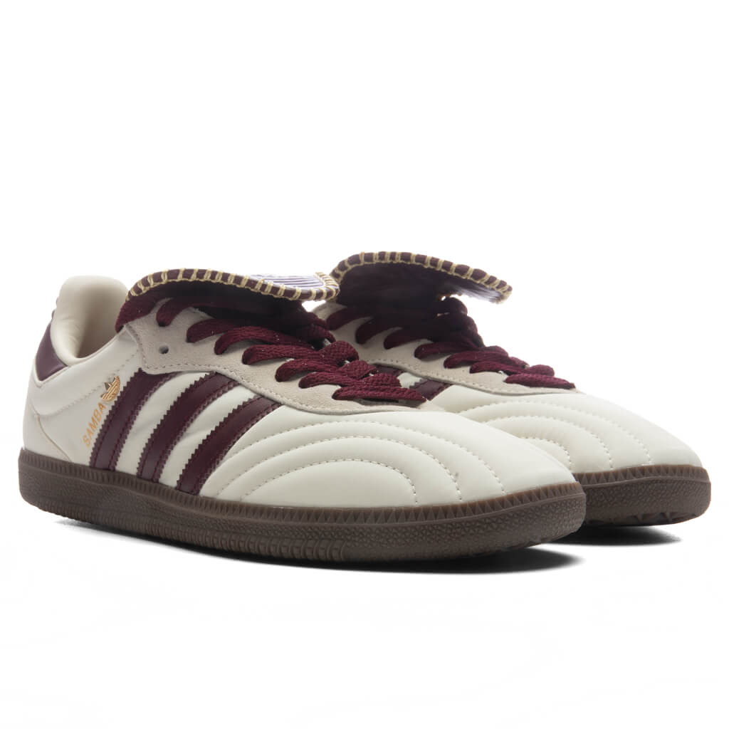 Womens Samba Long Tongue - Cream White/Maroon/Gold Metallic