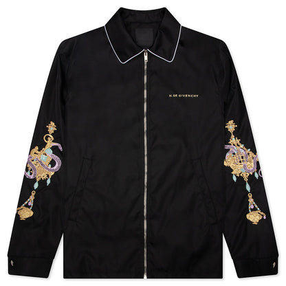 Zipped Jacket with Chandelier and Snake Embroideries - Black