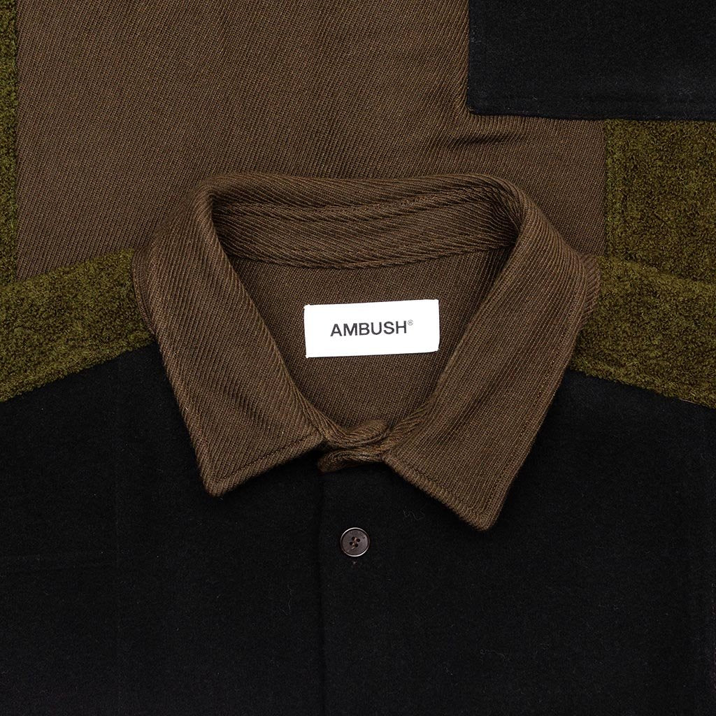 Woven Fleece Patchwork Shirt - Dark Green