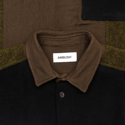 Woven Fleece Patchwork Shirt - Dark Green