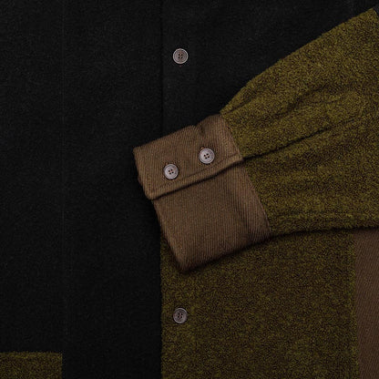 Woven Fleece Patchwork Shirt - Dark Green