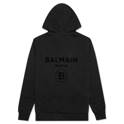 Zipped Flock Hoodie - Black