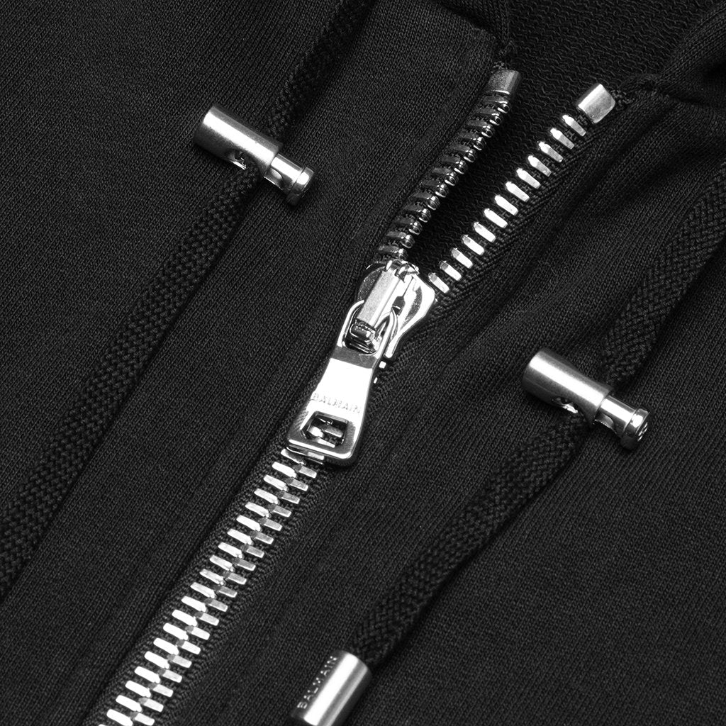 Zipped Flock Hoodie - Black