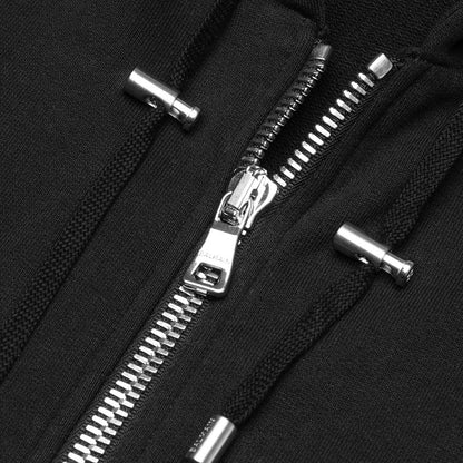 Zipped Flock Hoodie - Black