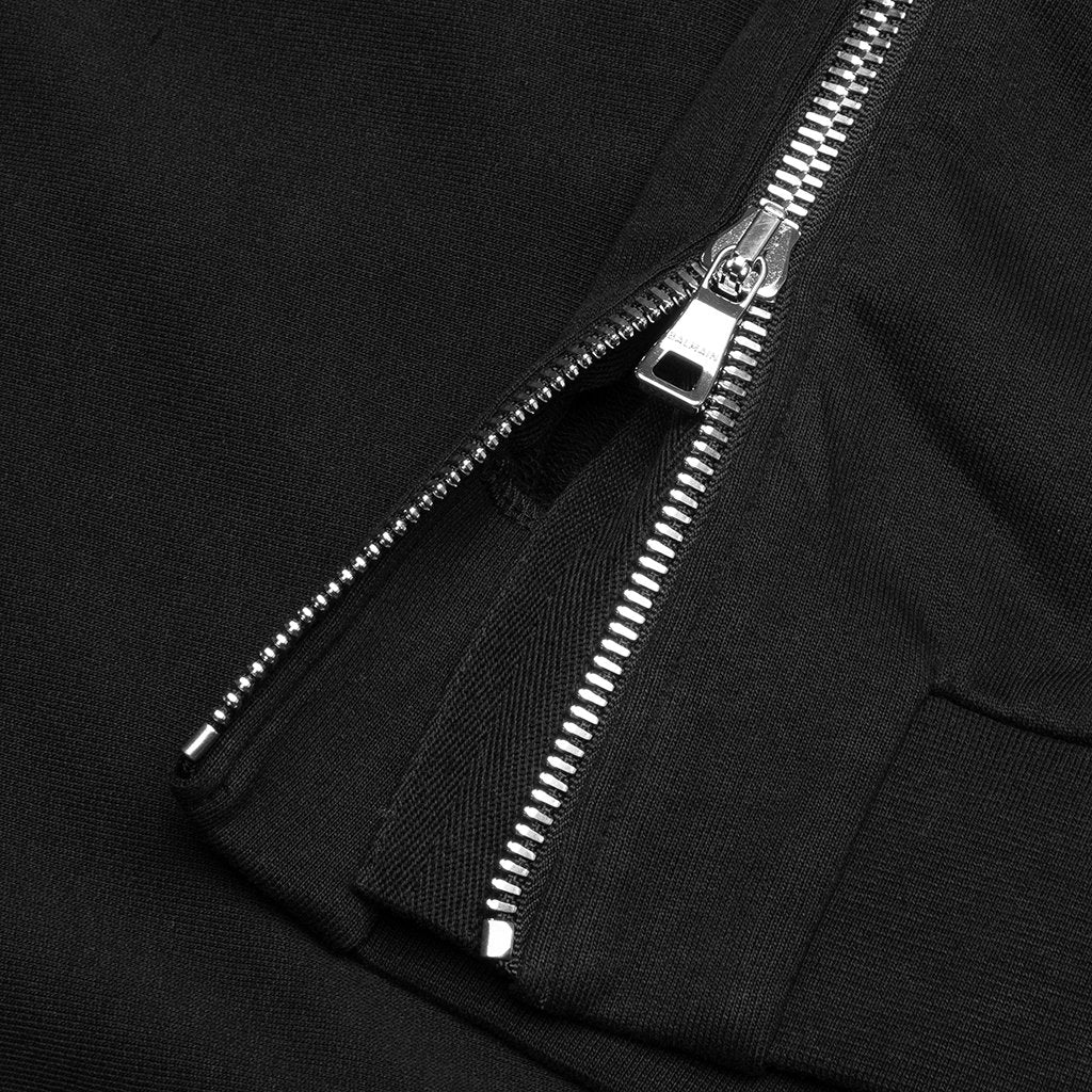 Zipped Flock Hoodie - Black