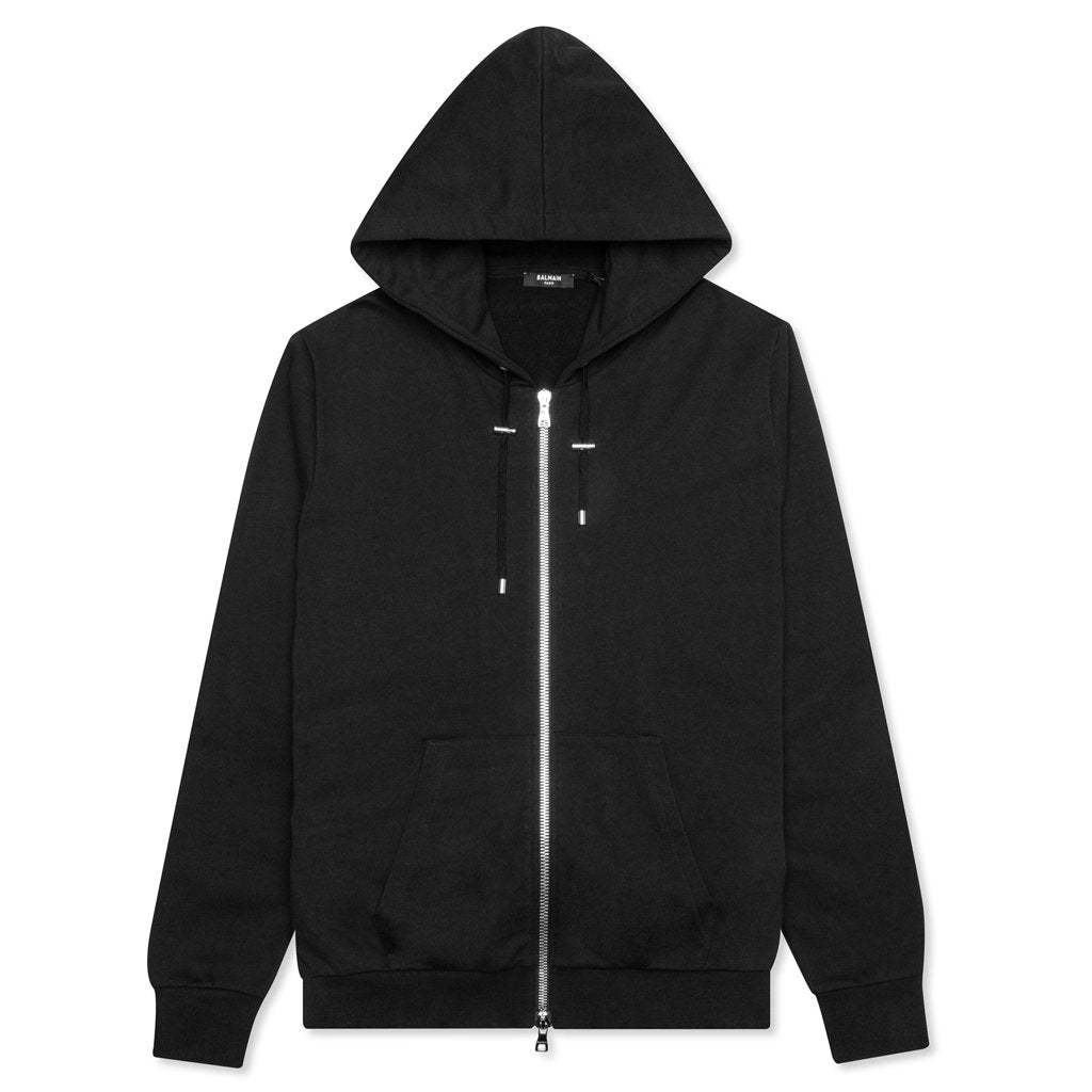 Zipped Flock Hoodie - Black