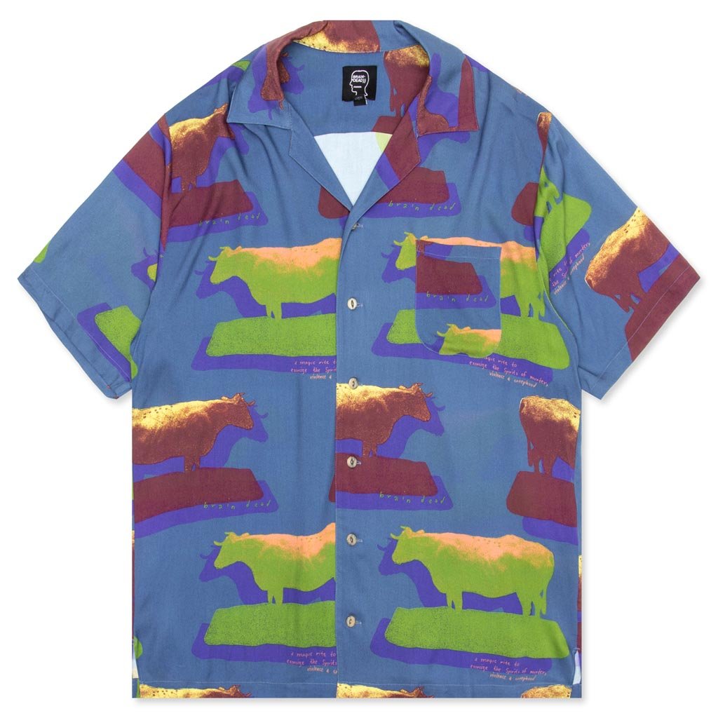 Cow Print S/S Button Down - Multi
