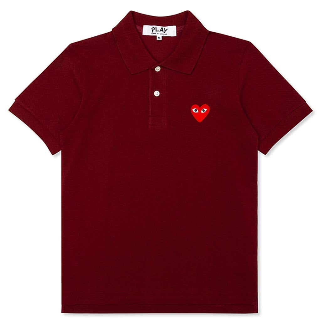 Women's CDG Heart Polo Shirt - Burgundy