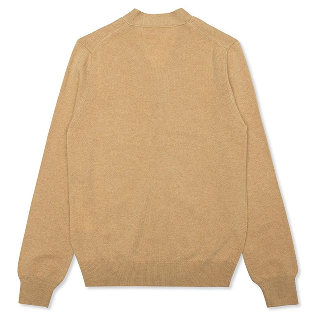 Woven V-Neck Cardigan - Camel