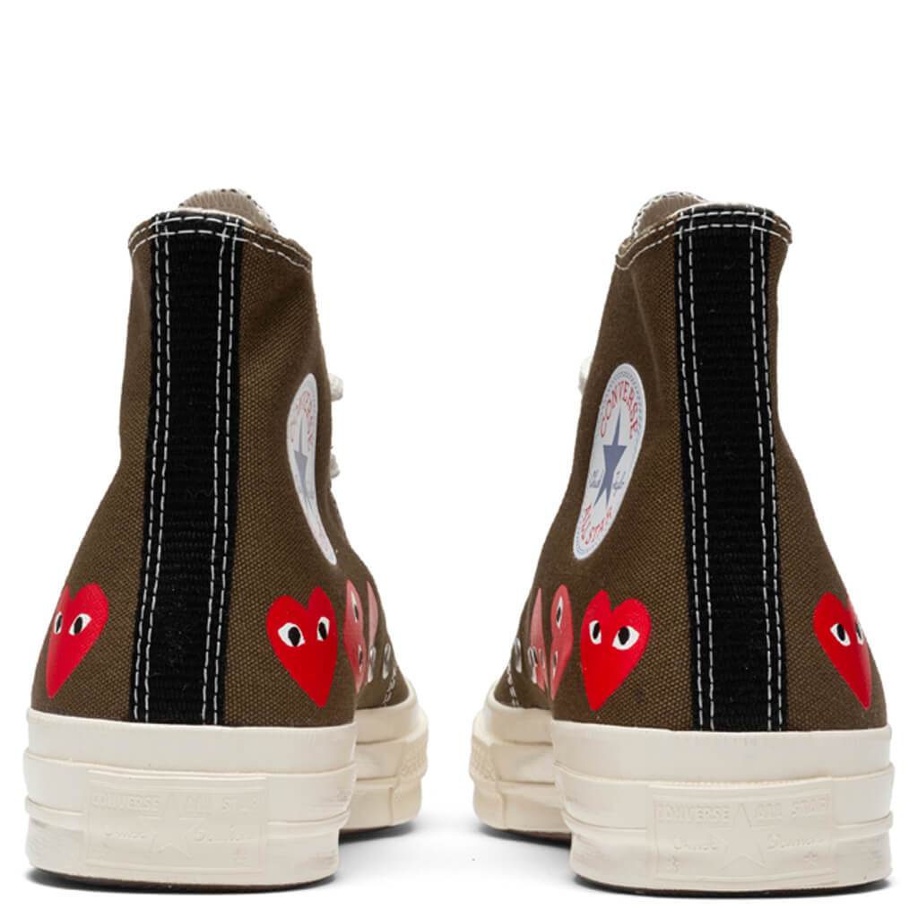 Converse x Comme Des Garcons PLAY All Star Chuck '70 Hi "Multi Heart" - Khaki