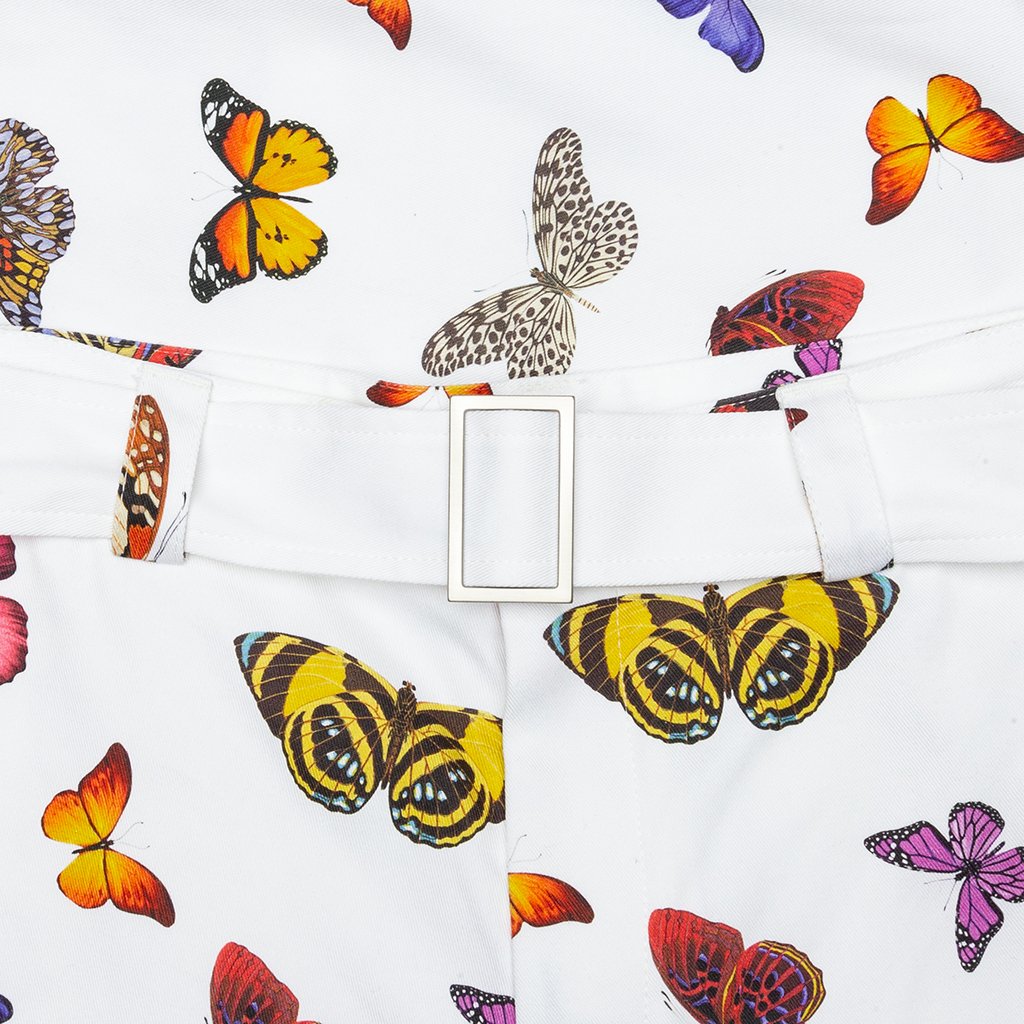 Butterfly Buckles Pants - White/Multi