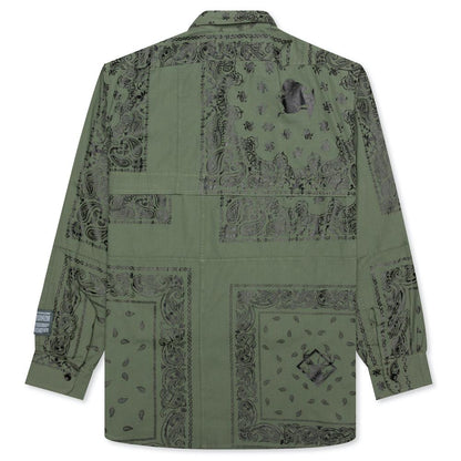 Bandana Patchwork Button Down Shirt - Sage